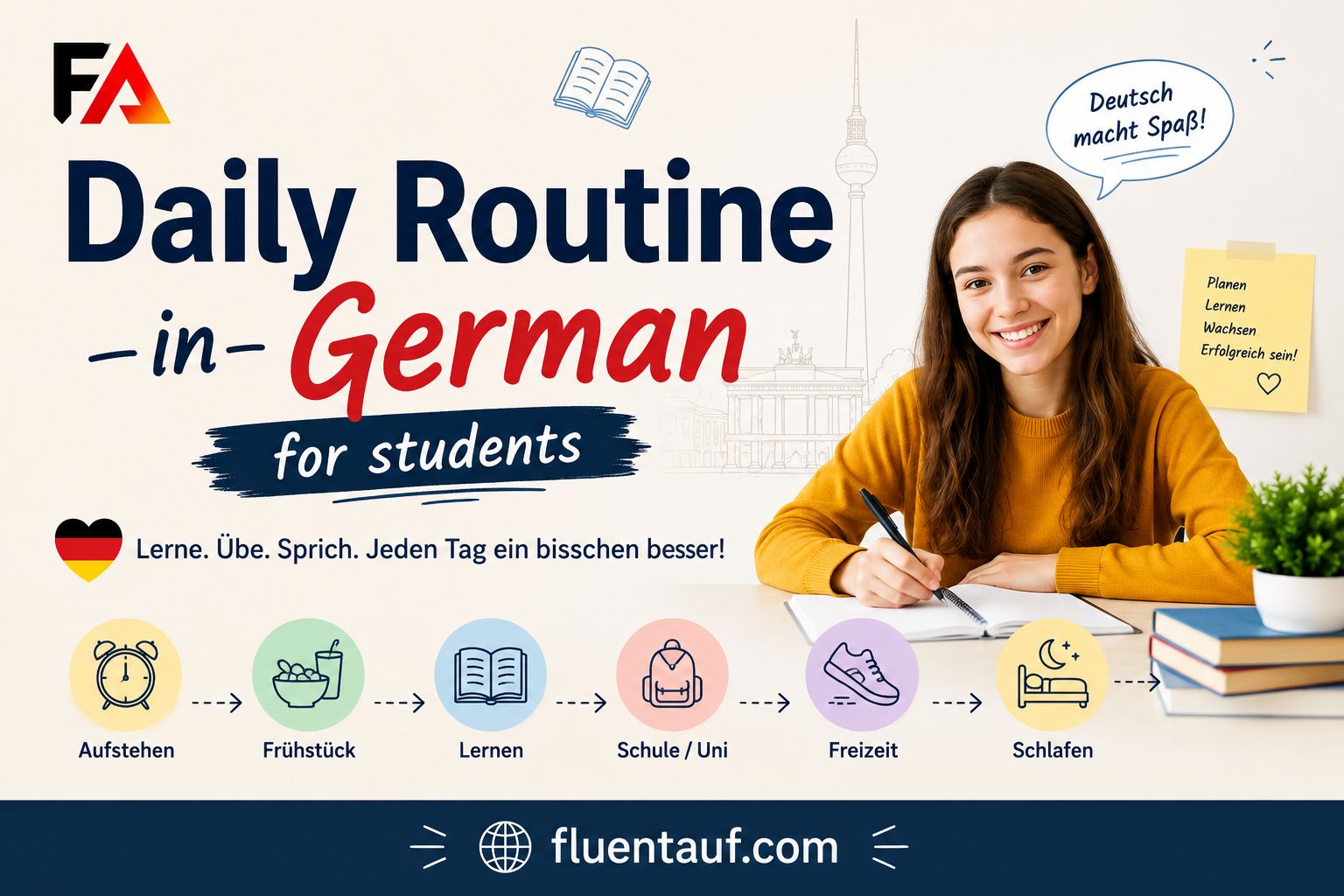 Daily Routine in German for Students: 10 Lines, Vocabulary & Sentences