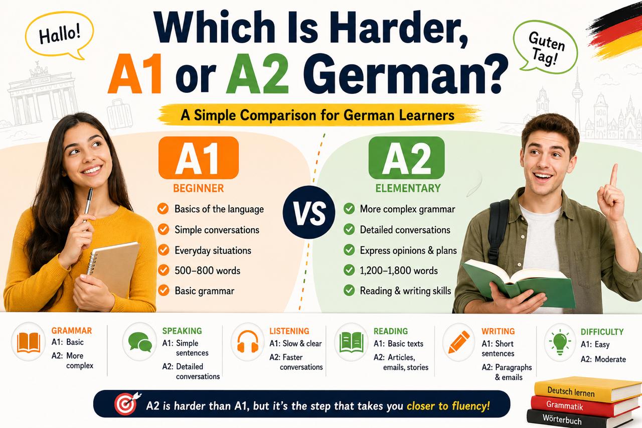 Which is harder, A1 or A2 German?